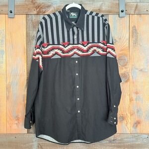 Vtg Roper Border Button Front Shirt Men's 2XLT Western Stripes Long Sleeve READ